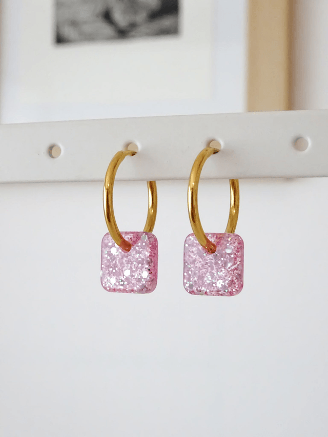 Mini Carré : paillettes rose clair