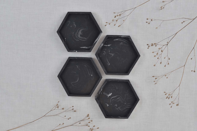 Ensemble sous-verres hexagonal : Noir marbré