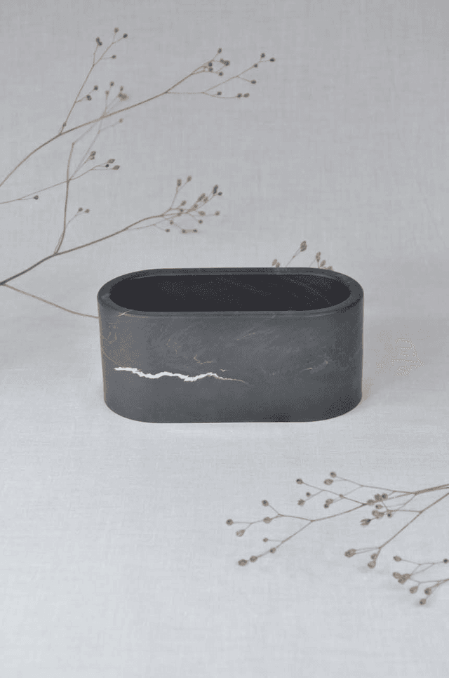 Pot ovale : Noir marbré