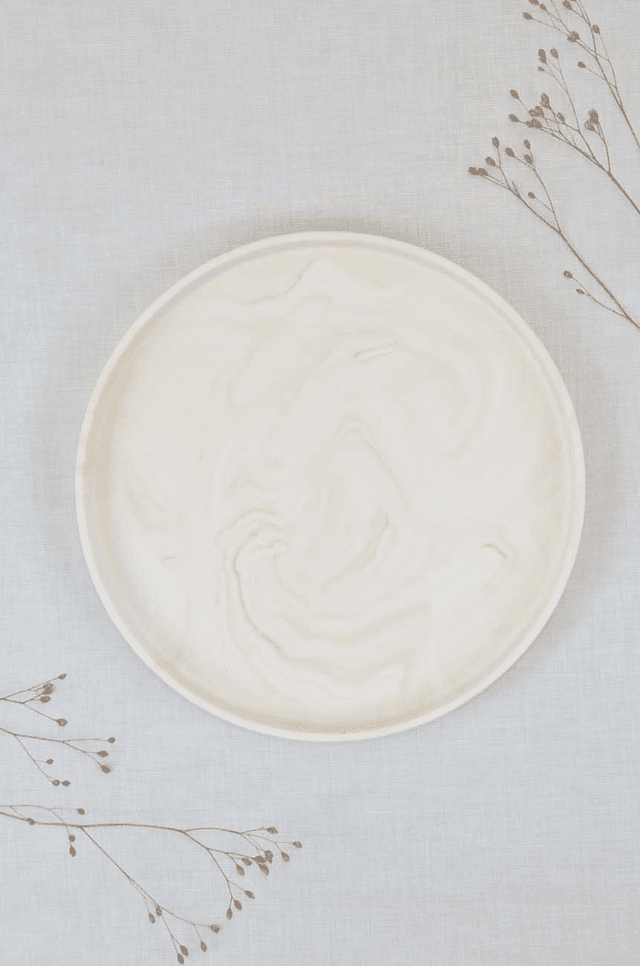 Grand plateau rond : Beige marbré