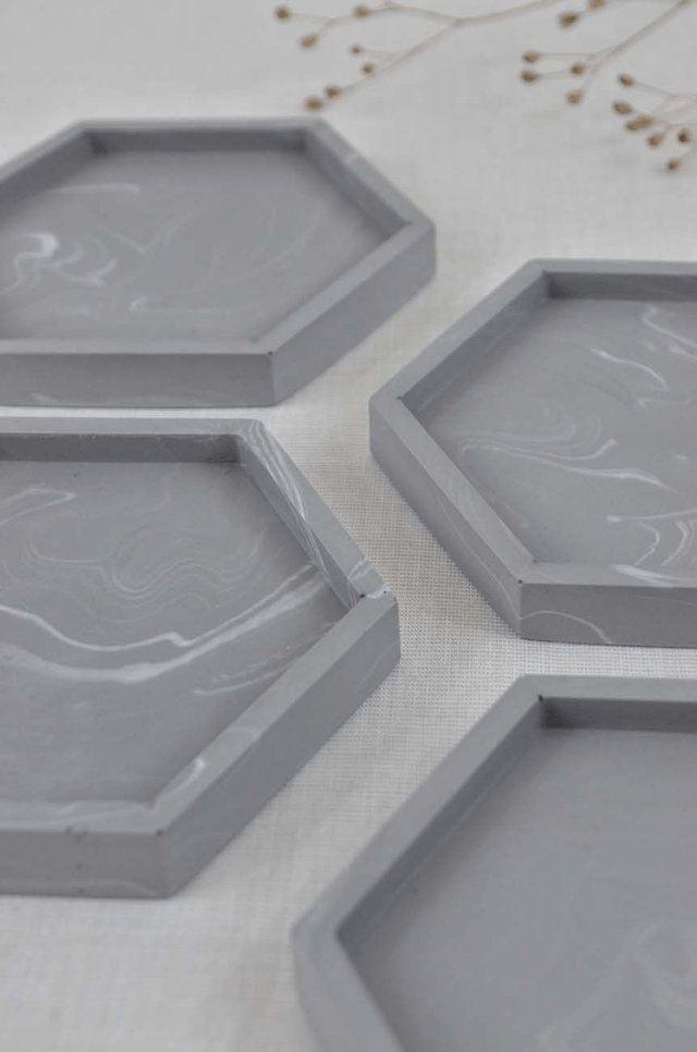 Ensemble sous-verres hexagonal : Gris marbré