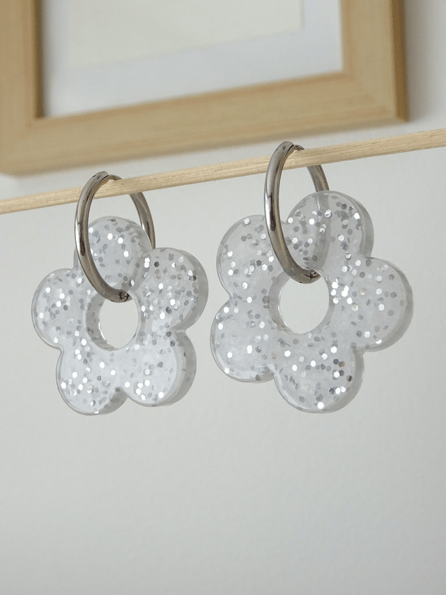 Grande fleur : Gris paillette argent